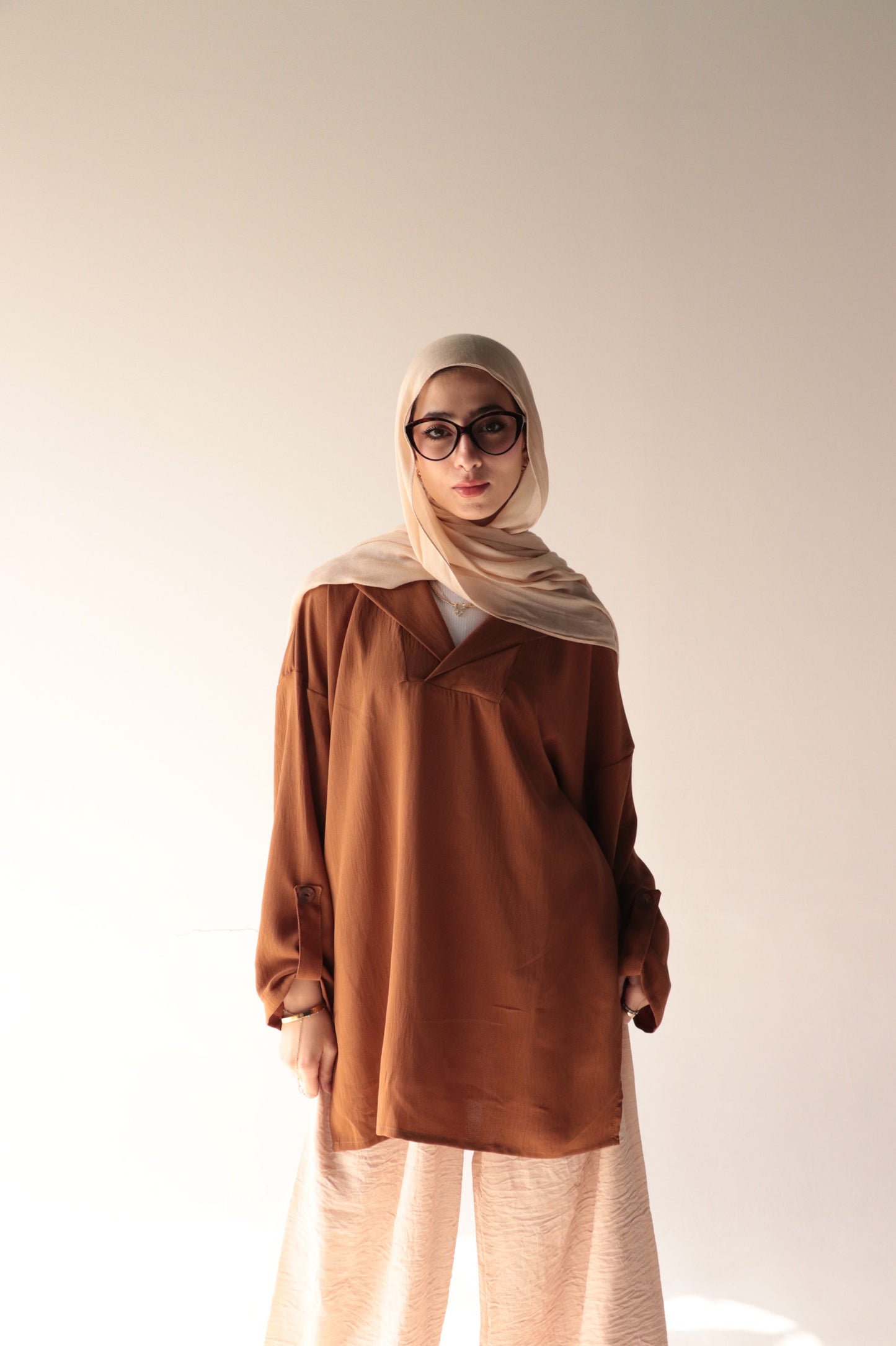brown crepe blouse