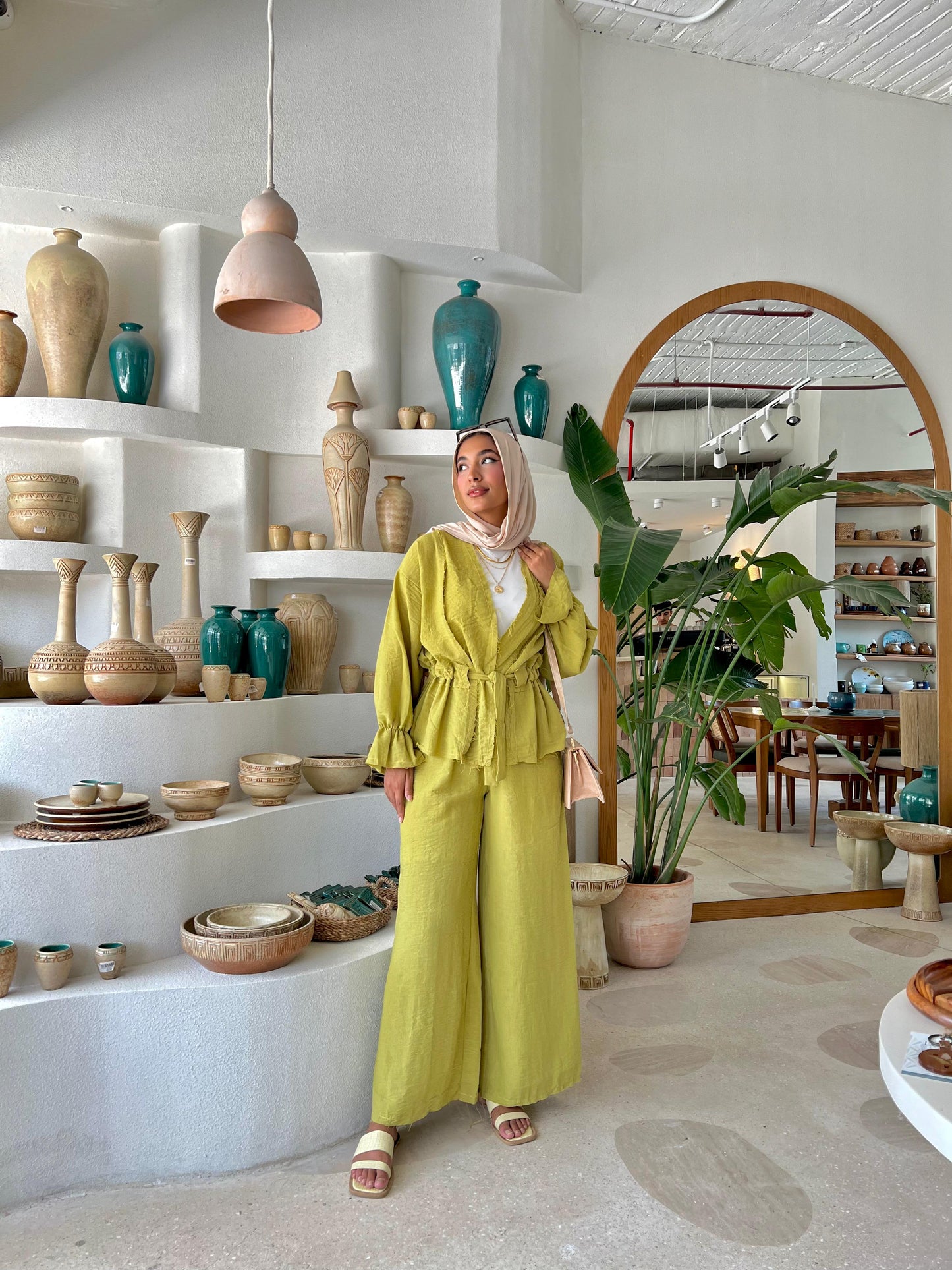 olive linen set