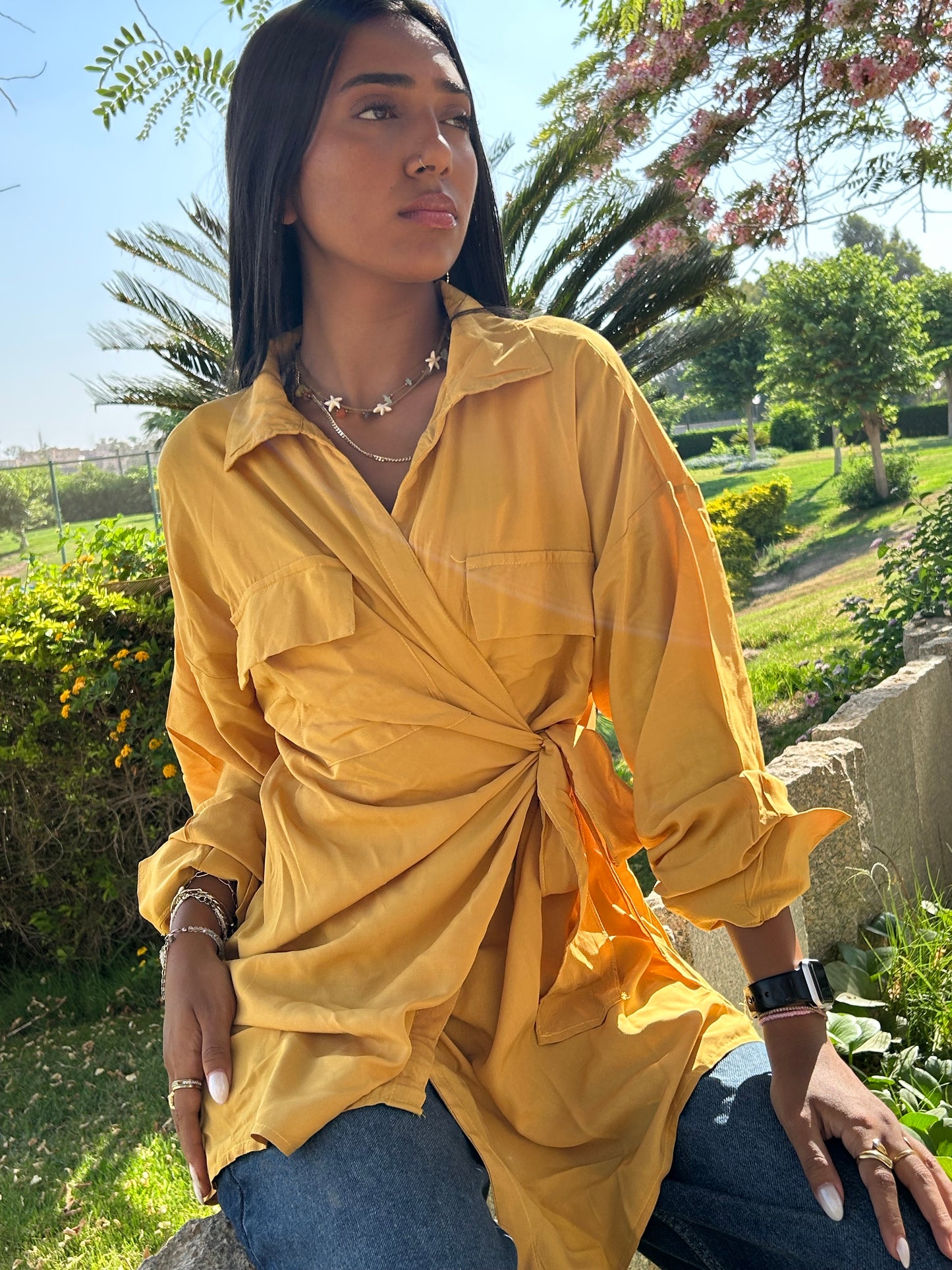Mustard Tie blouse (90% cotton ) via