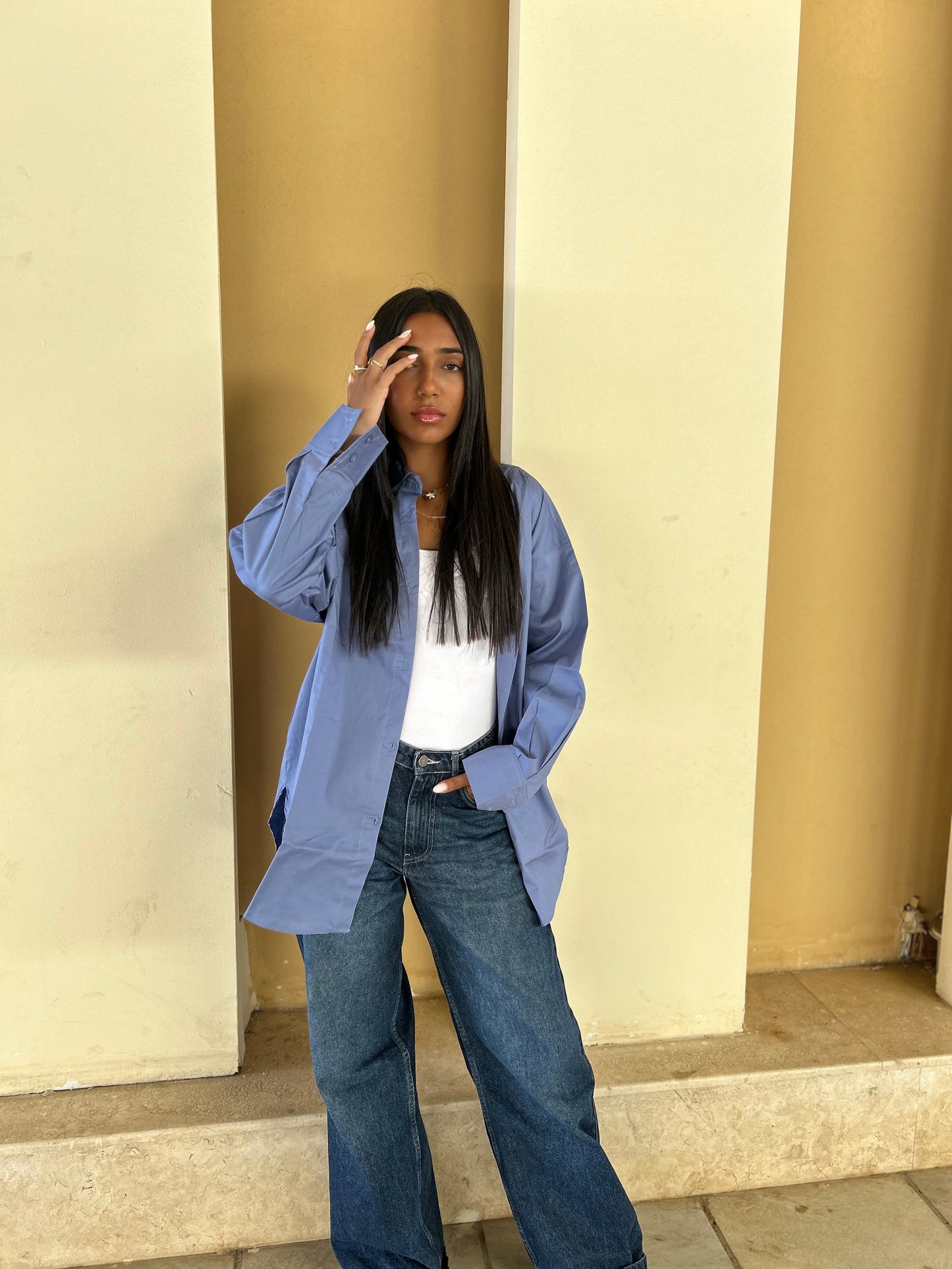 Indigo over size shirt