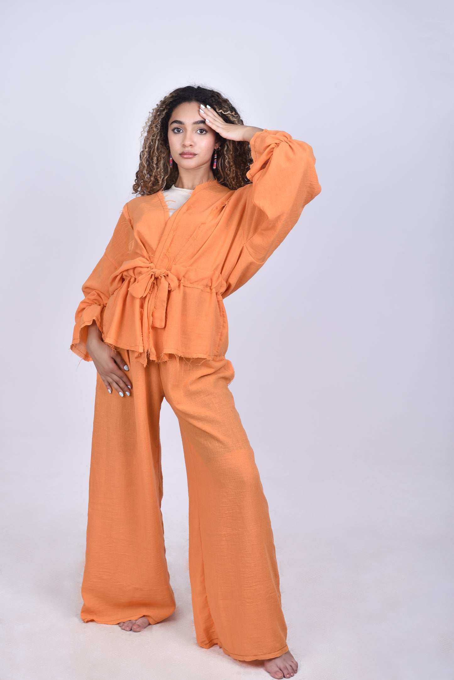 orange linen set