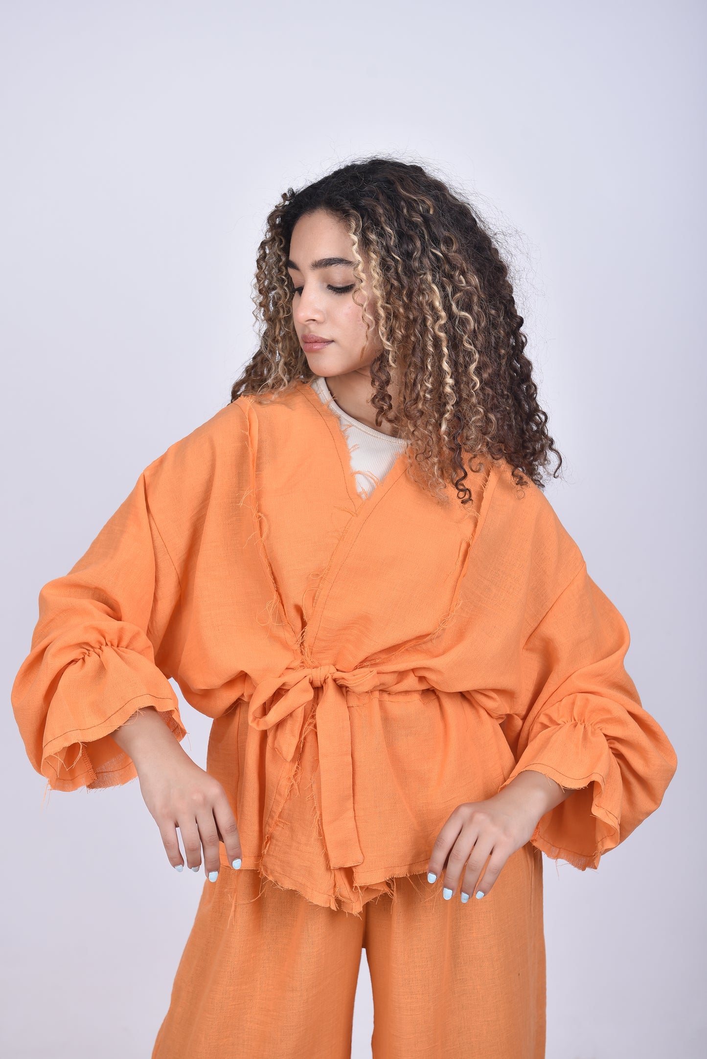 orange linen set