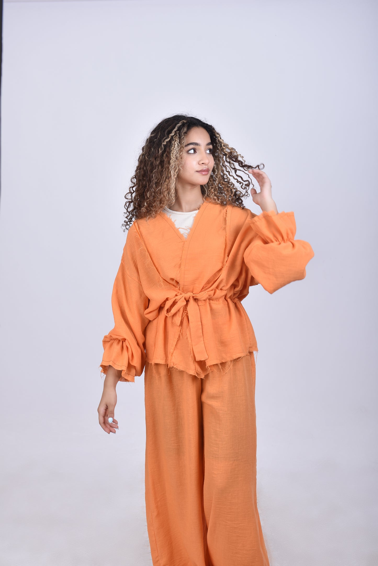 orange linen set