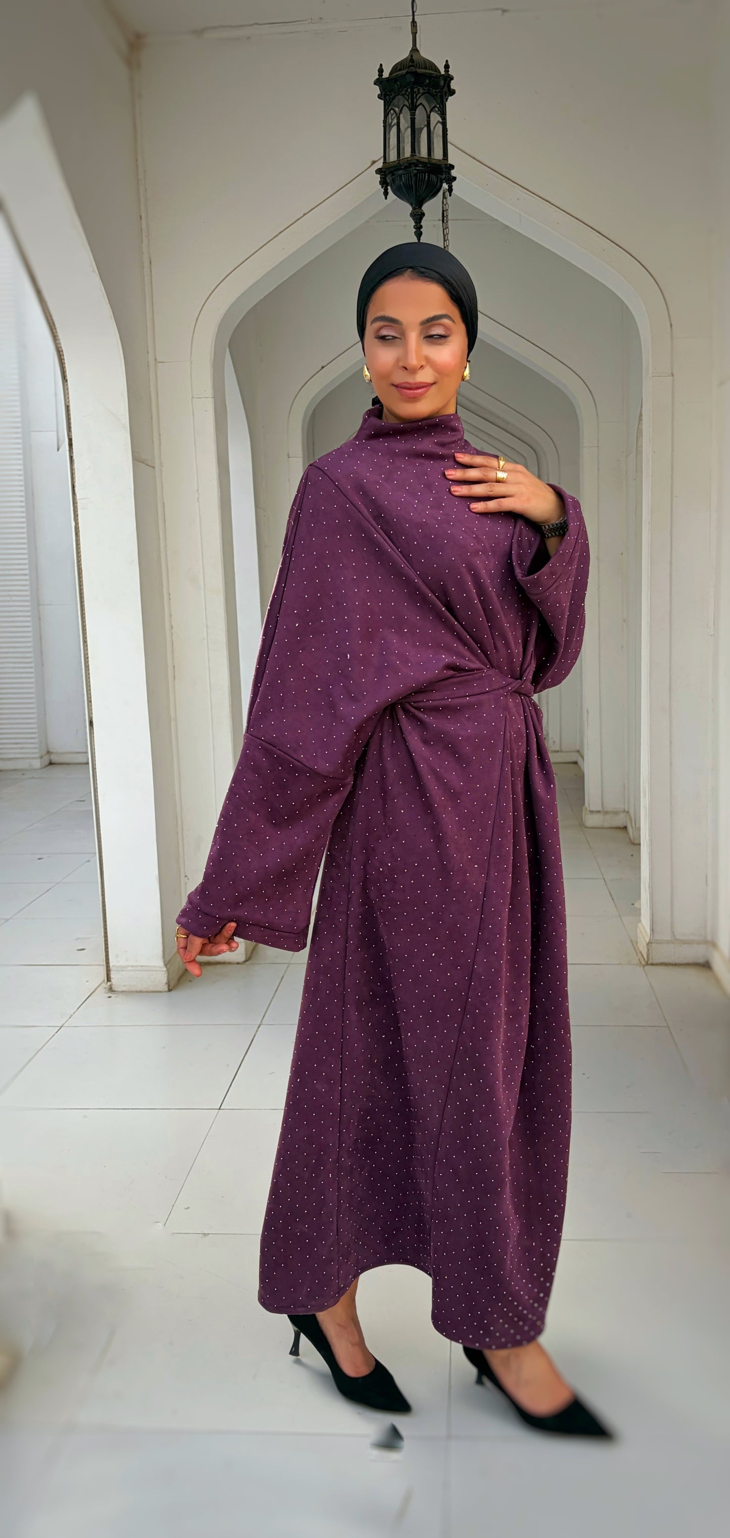 suede studs abaya (purple)