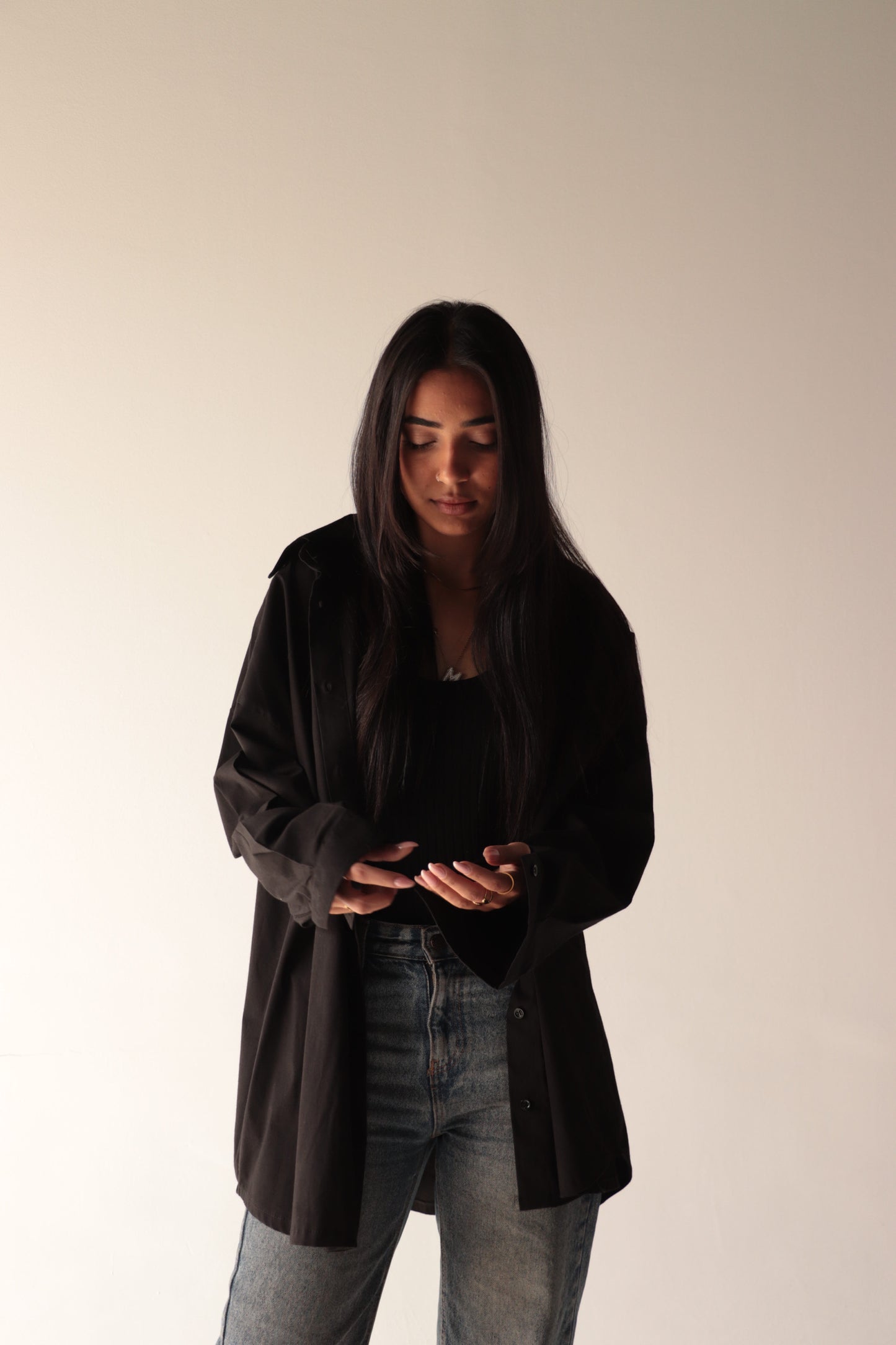 black oversize shirt