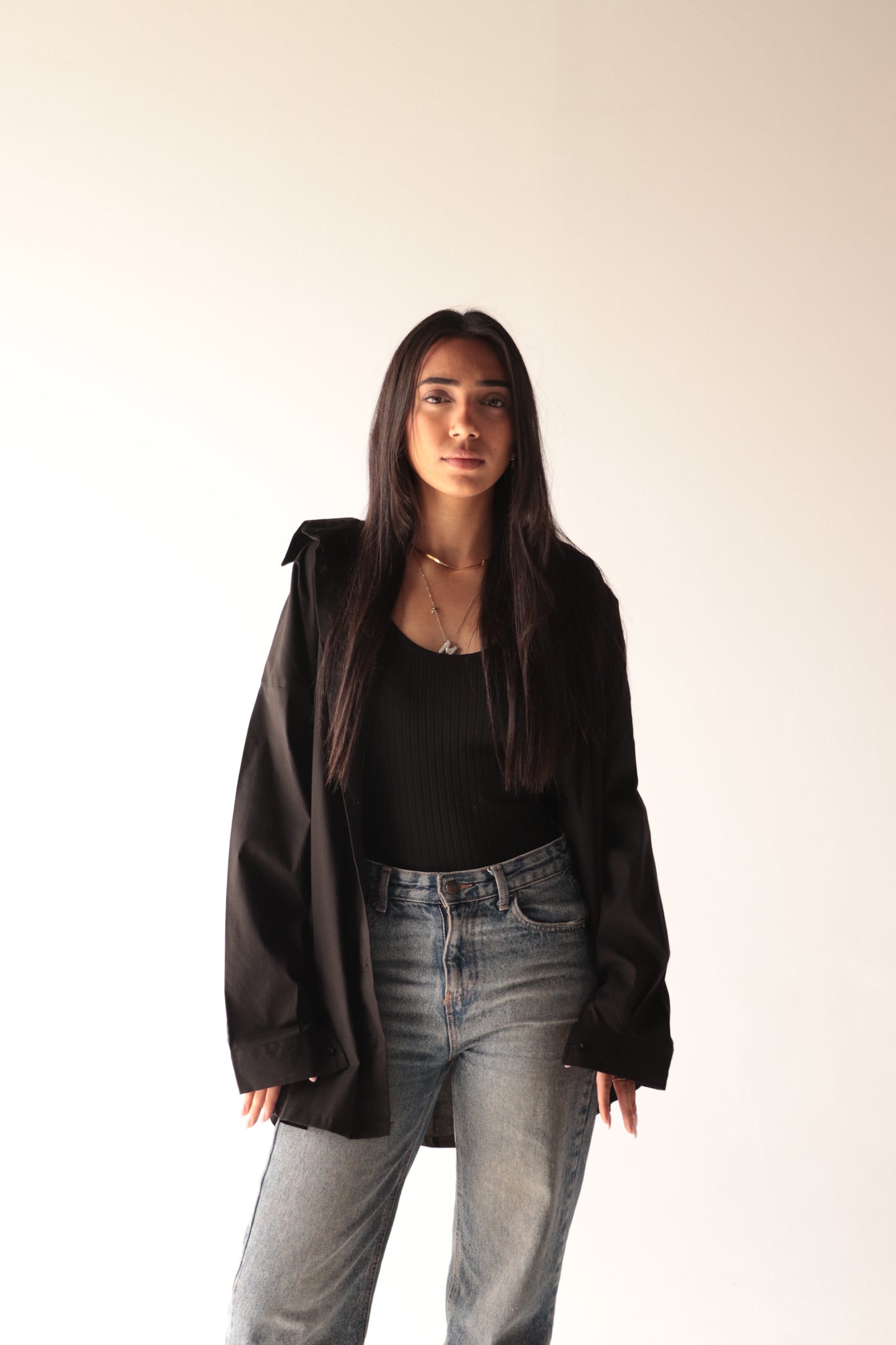 black oversize shirt