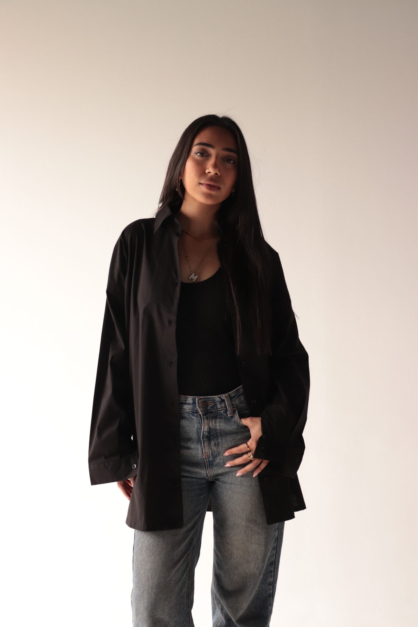 black oversize shirt