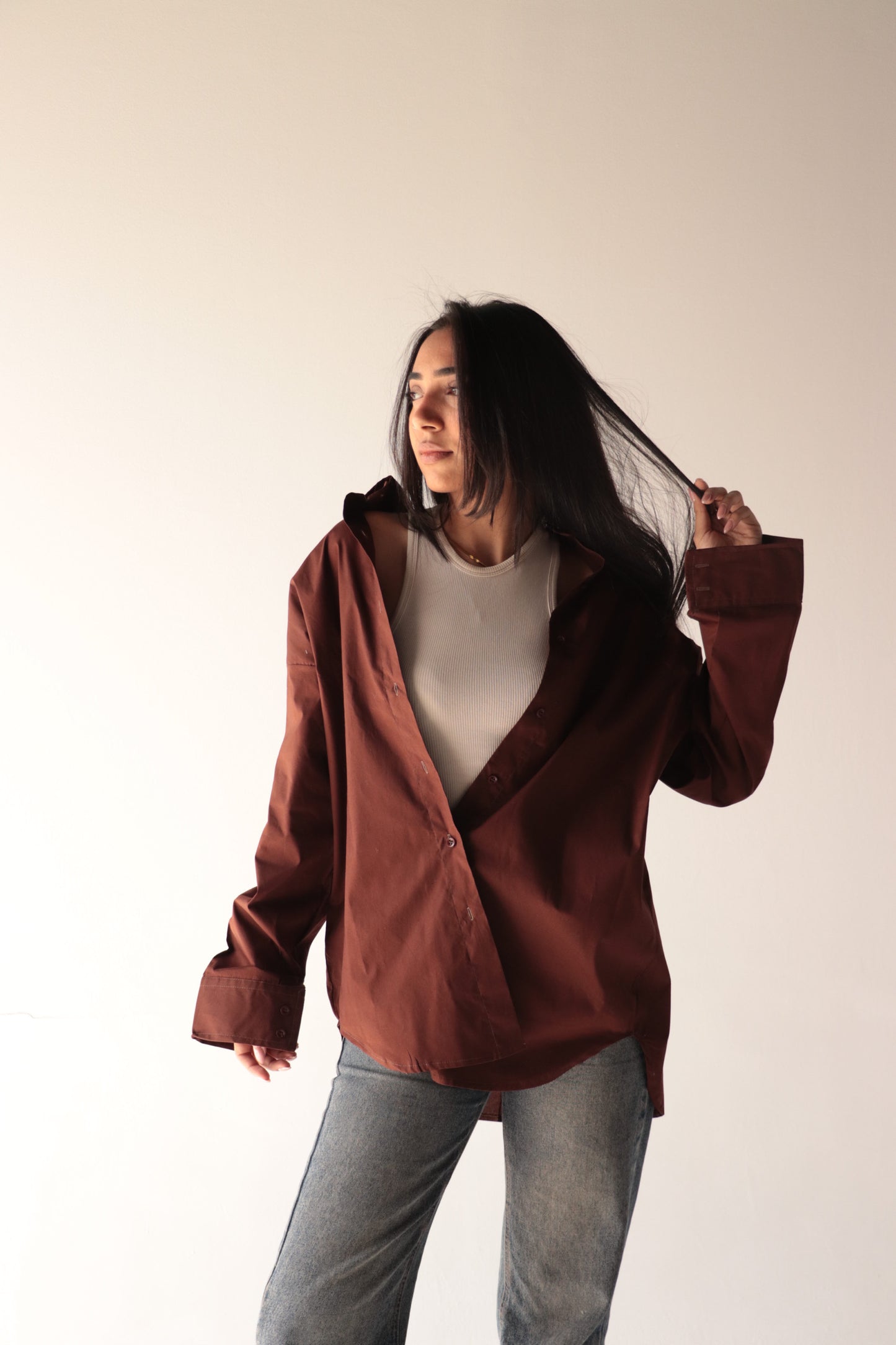 brown over size shirt