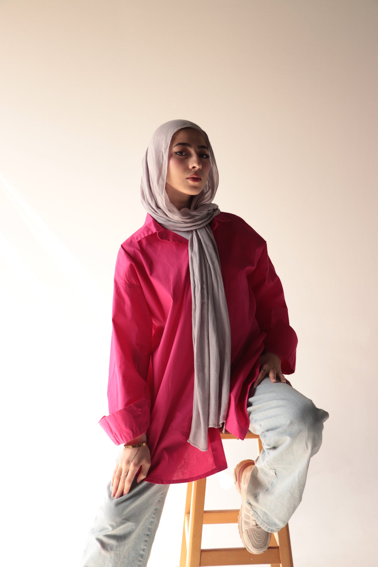 fuchsia over size shirt