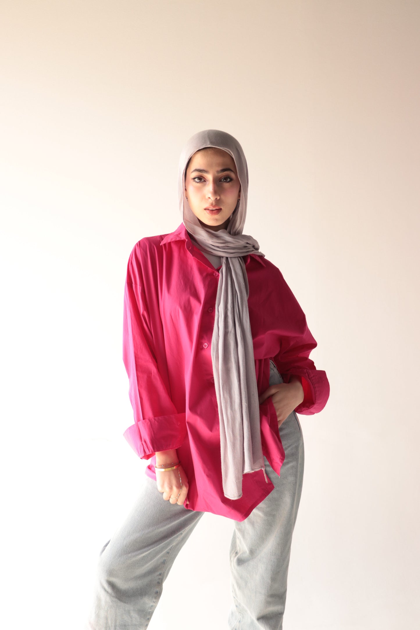 fuchsia over size shirt