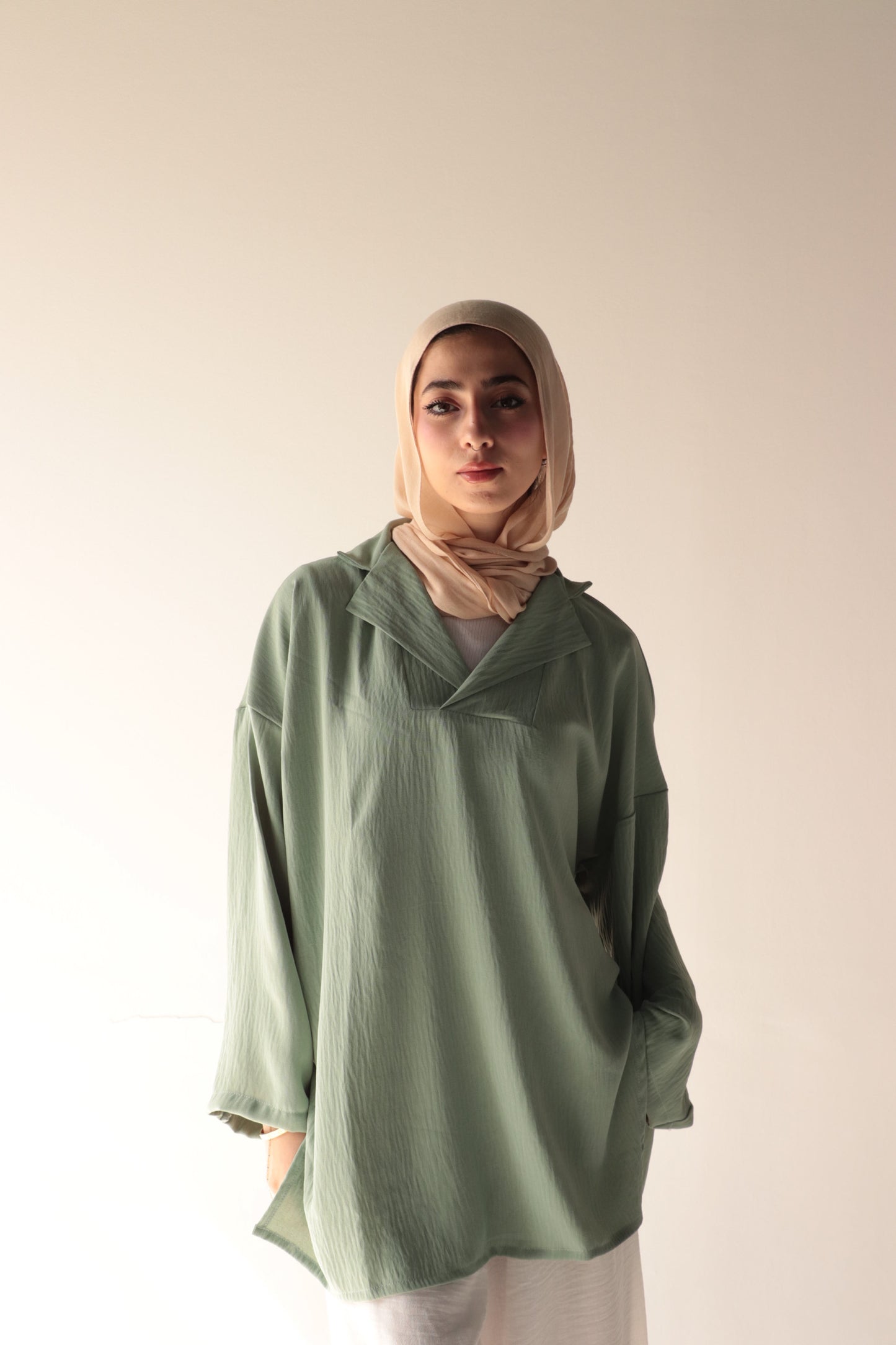 green-pastel crepe blouse