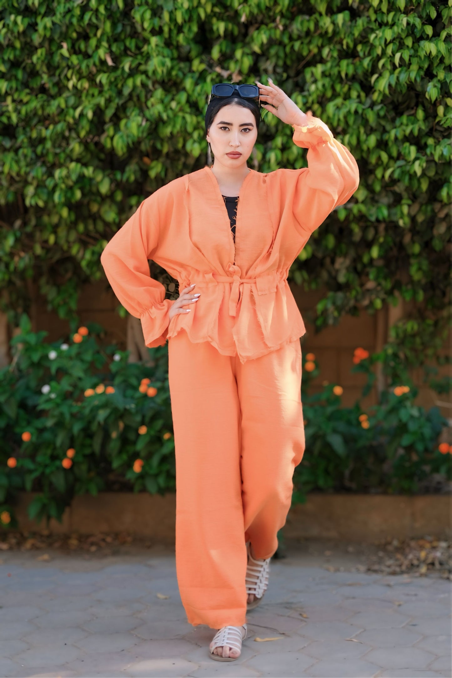 orange linen set