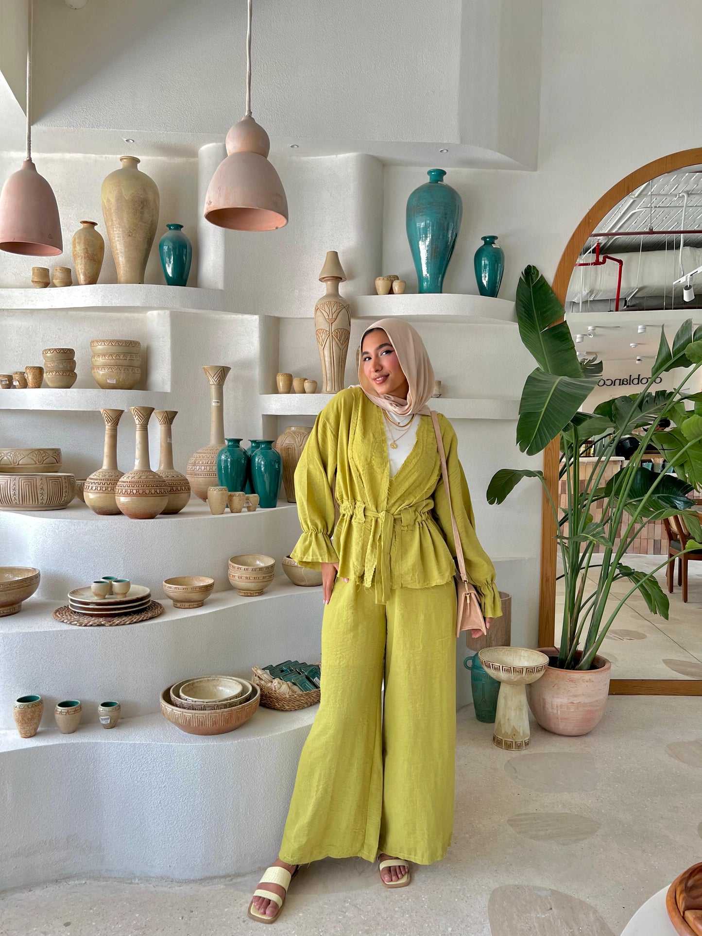 olive linen set