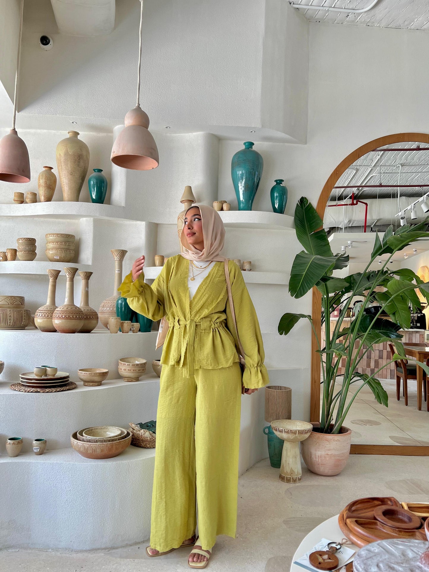 olive linen set