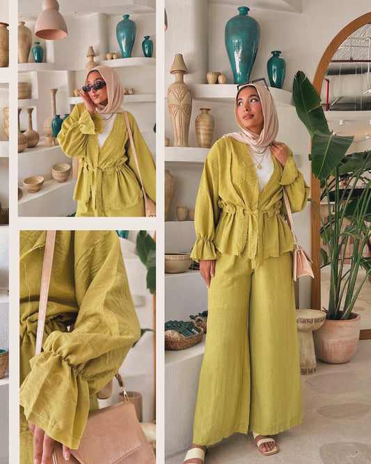 olive linen set