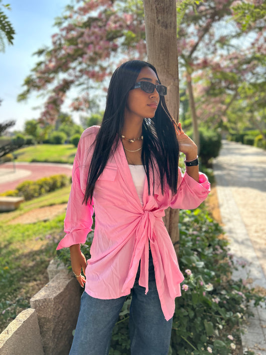 Pink Tie blouse (90% cotton ) via