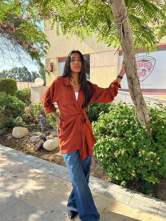 Brown Tie blouse (90% cotton ) via