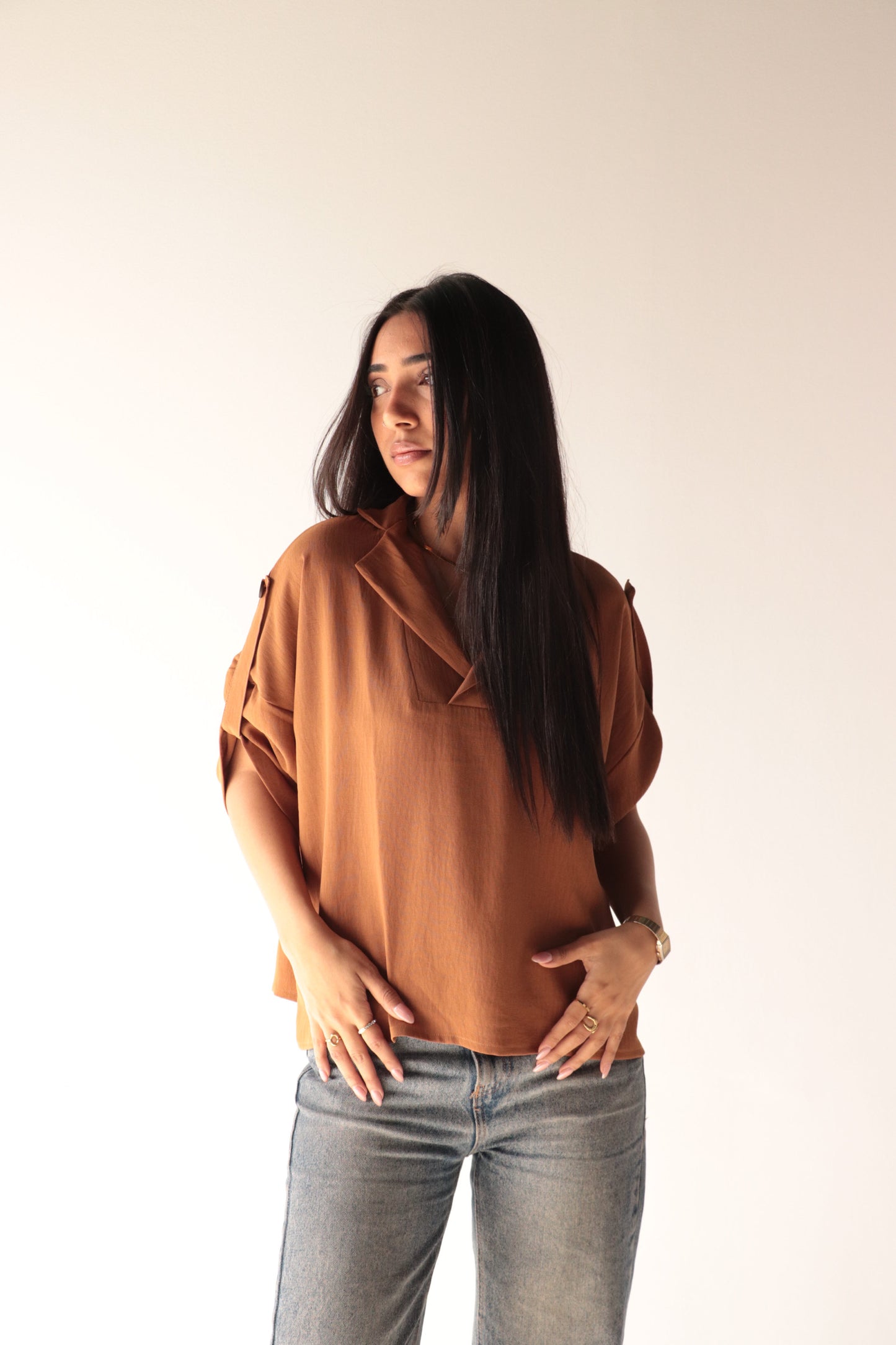 Croped brown crepe blouse