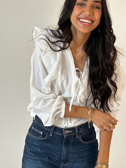 White Boho ruffle voil via
