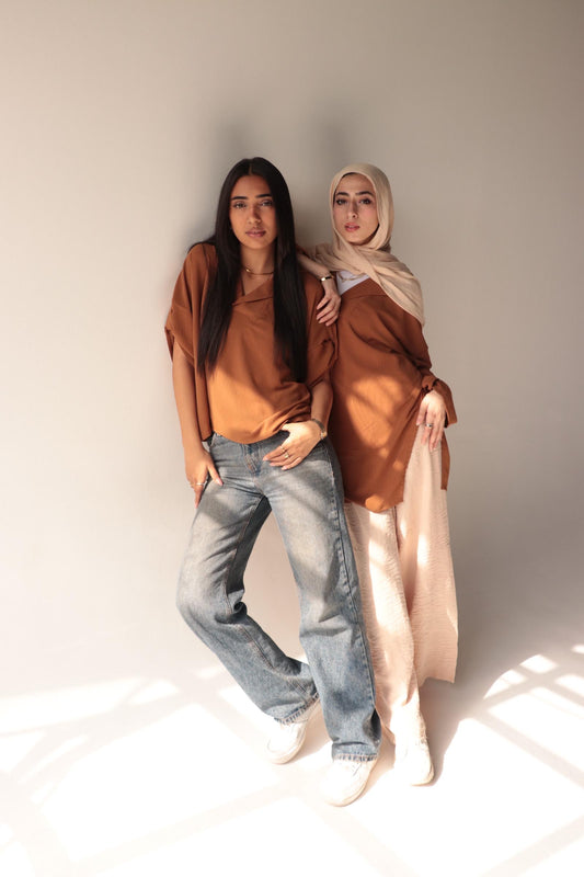 Croped brown crepe blouse