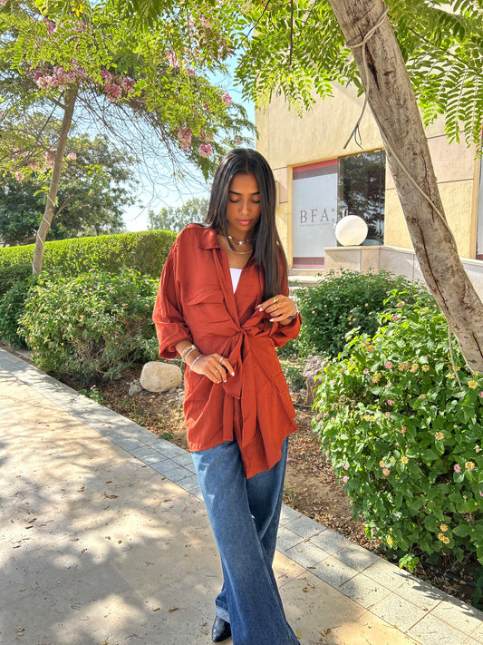 Brown Tie blouse (90% cotton ) via