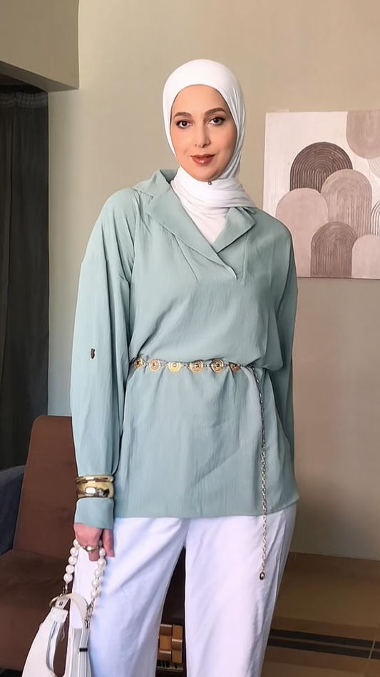 green-pastel crepe blouse