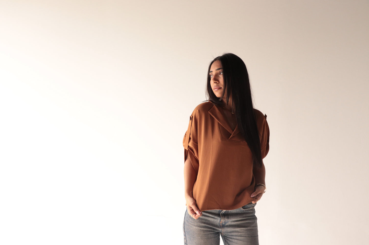 Croped brown crepe blouse