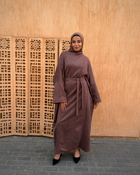 suede studs abaya (brown)