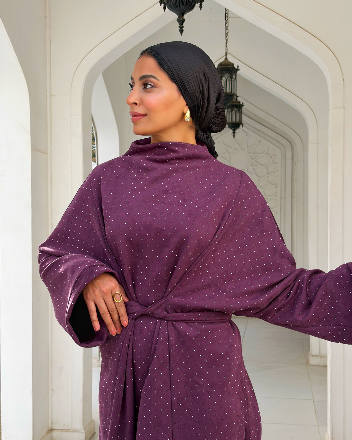 suede studs abaya (purple)