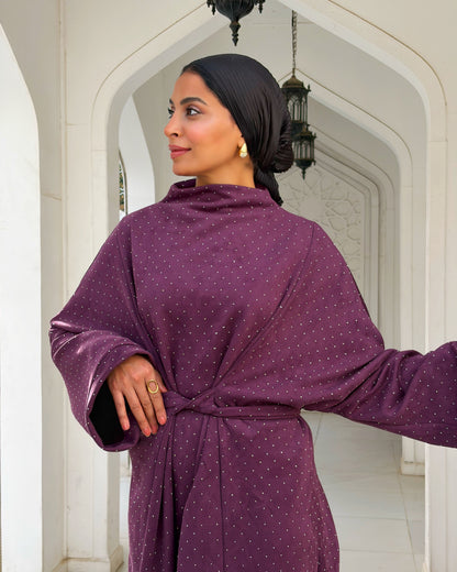 suede studs abaya (purple)