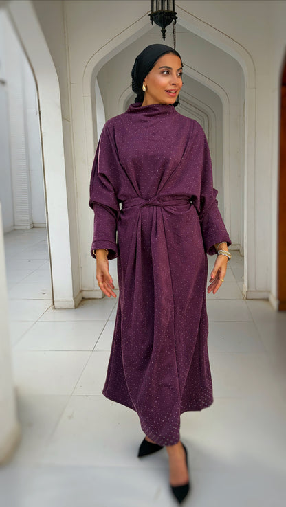 suede studs abaya (purple)