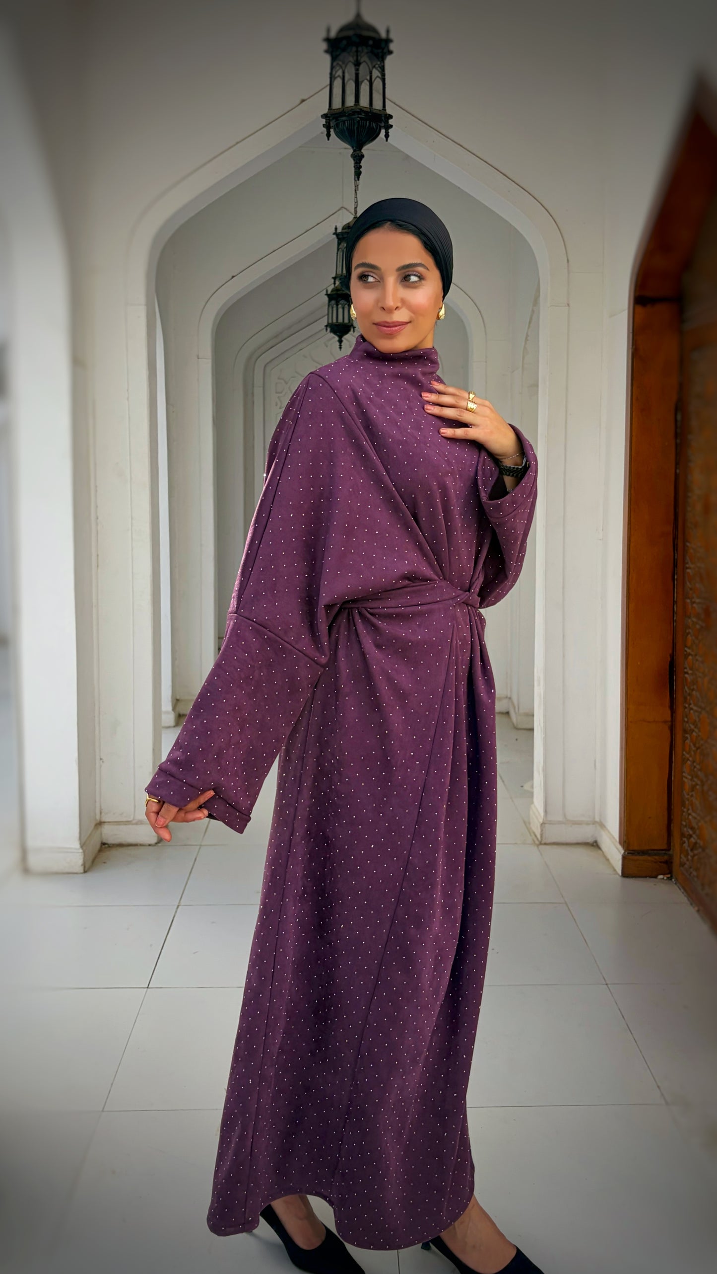 suede studs abaya (purple)