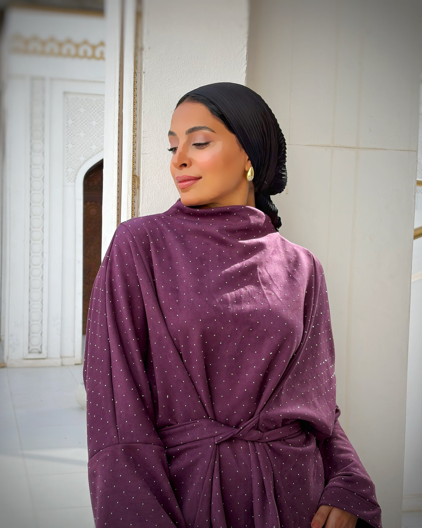 suede studs abaya (purple)