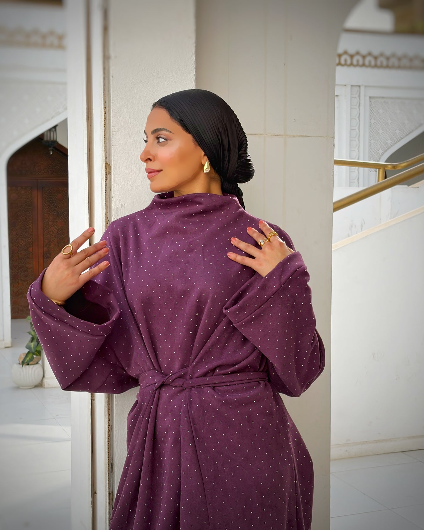 suede studs abaya (purple)