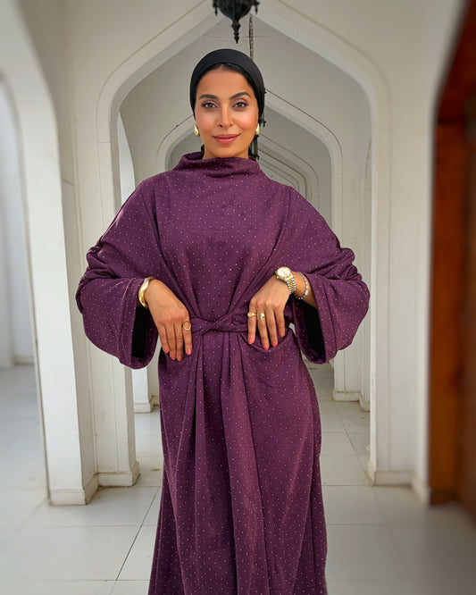 suede studs abaya (purple)