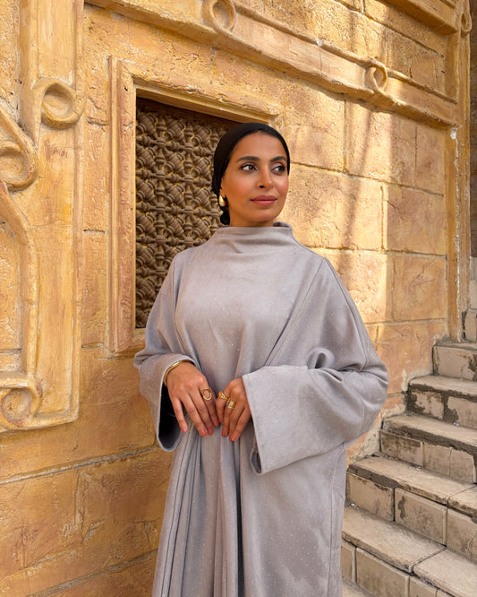 suede studs abaya (gray)