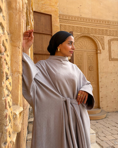 suede studs abaya (gray)
