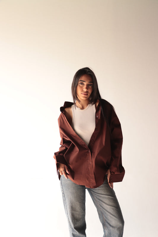 brown over size shirt