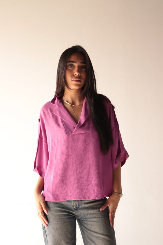 Croped purple crepe blouse