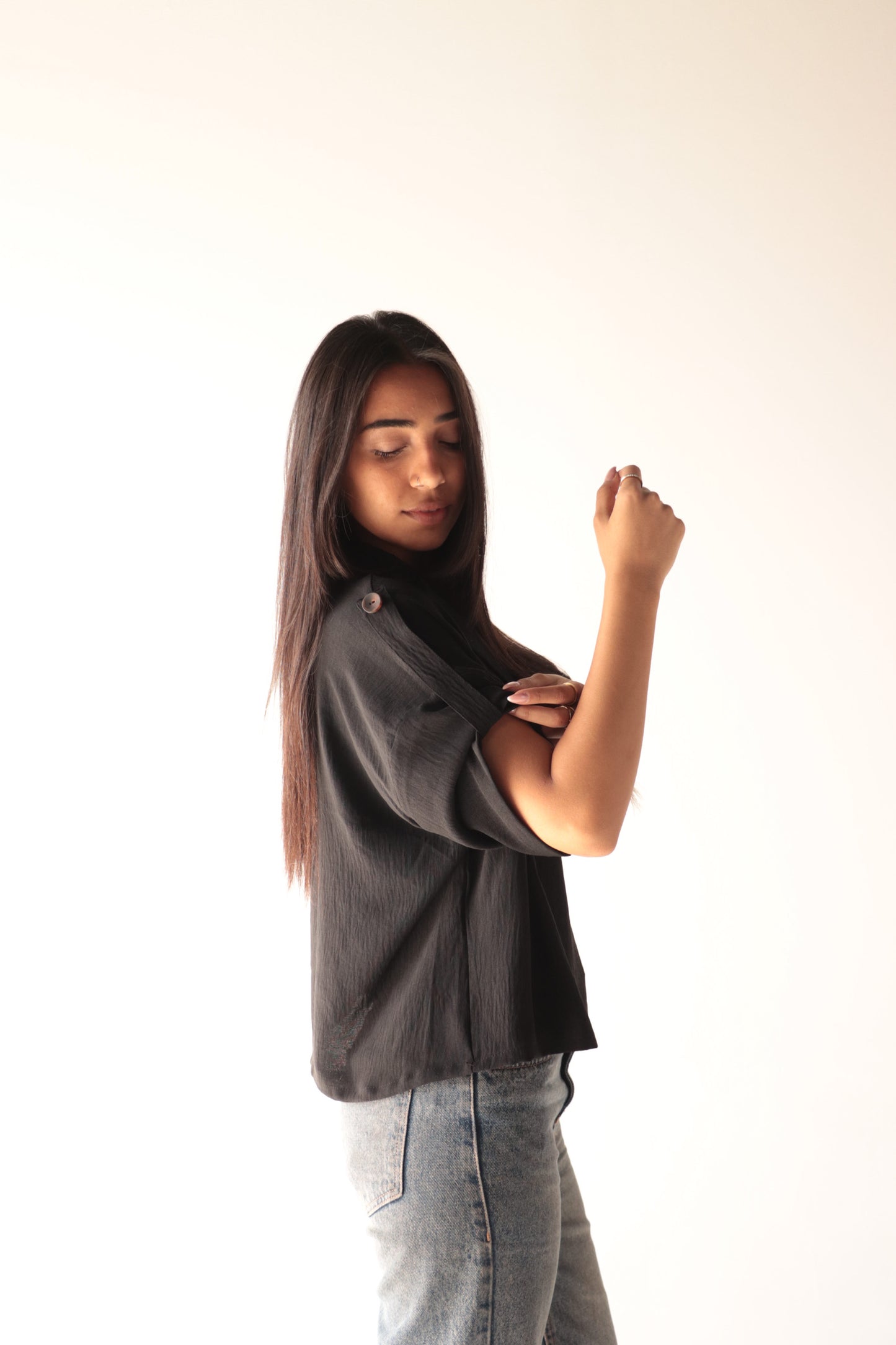 Croped black crepe blouse