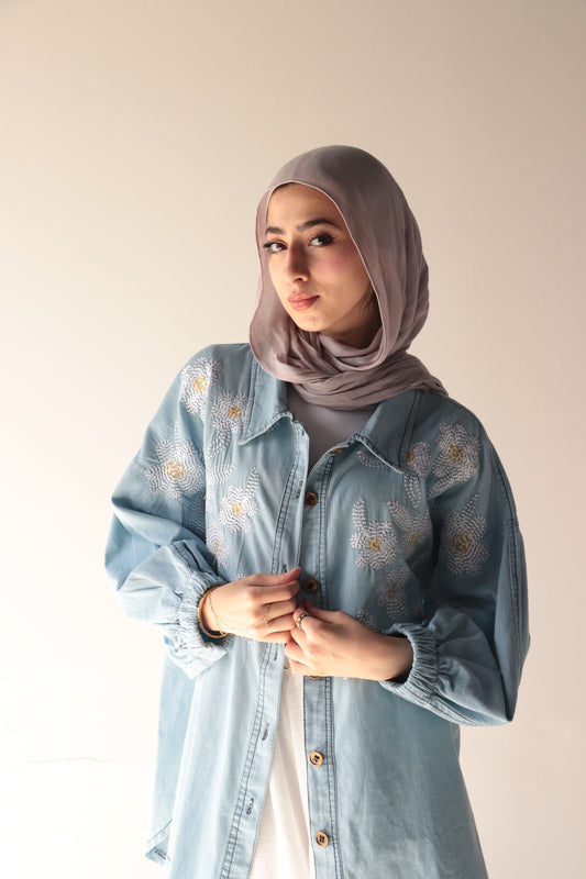 denim embrodery shirt via
