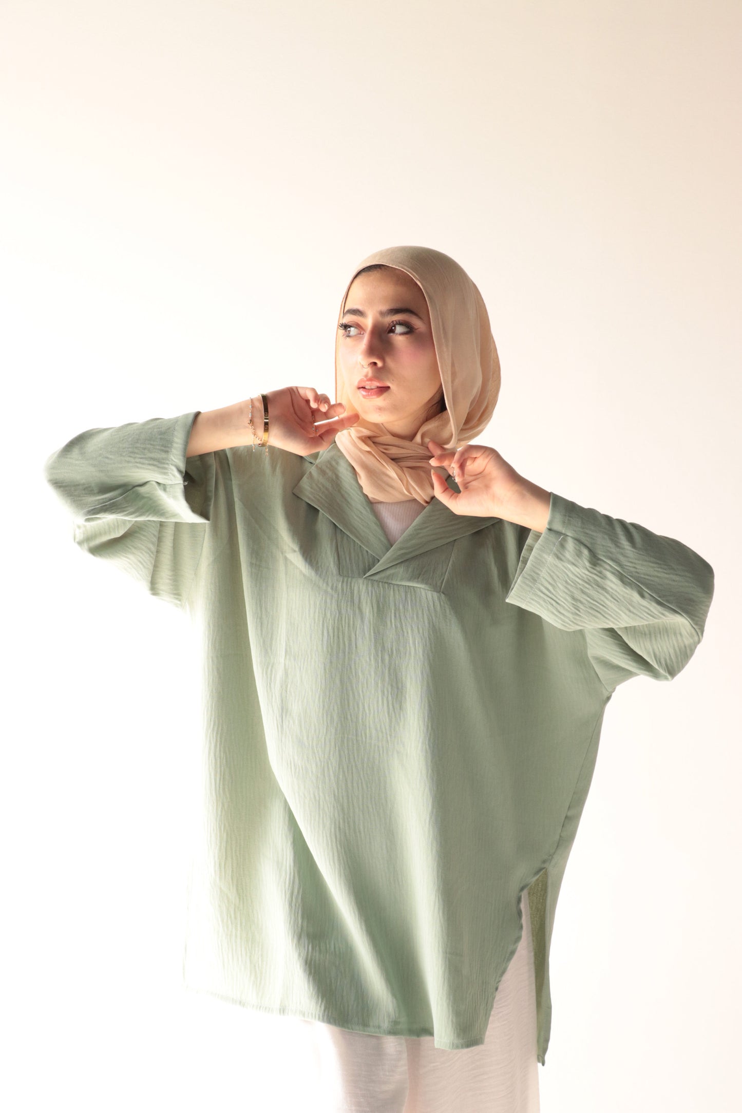green-pastel crepe blouse