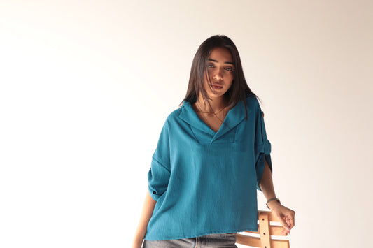 Croped blue crepe blouse