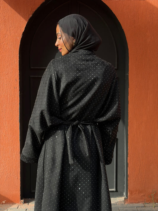 suede studs abaya (black)