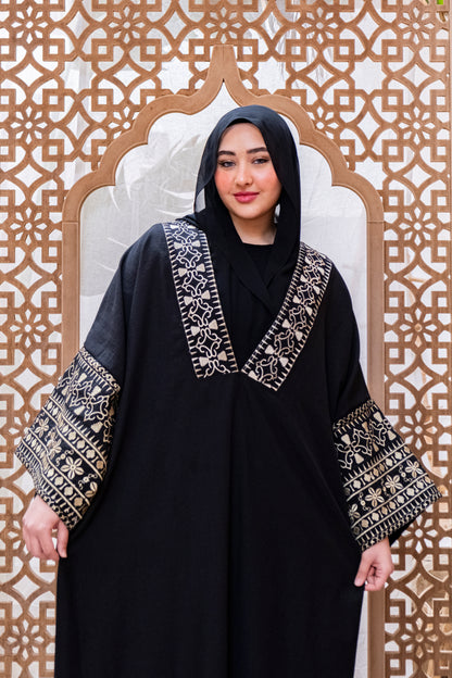 linen embrodiery abaya