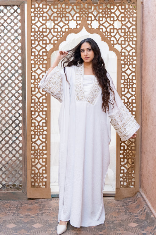 linen embrodiery abaya
