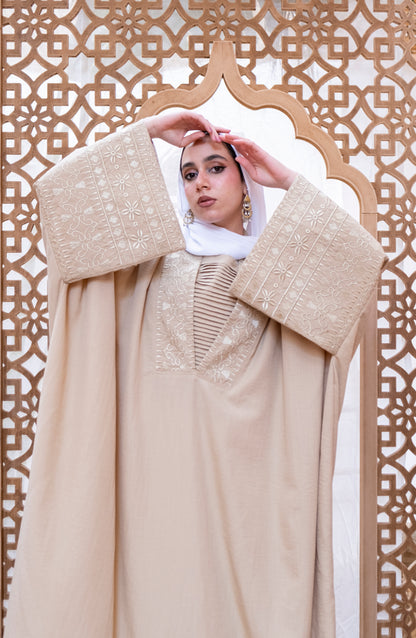 linen embrodiery abaya