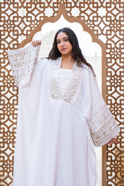 linen embrodiery abaya
