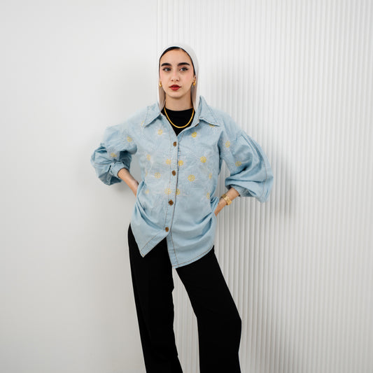 denim embrodery shirt via